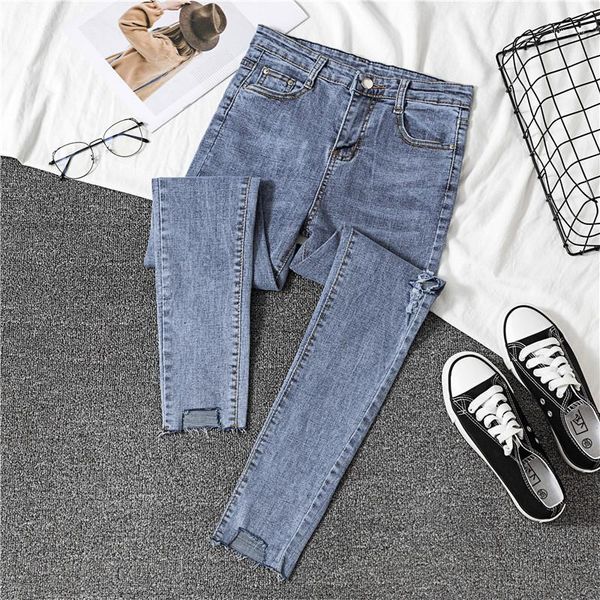 

2020 summer new woman jeans light blue high waist elastic fashion denim pencil pants female jeans new1