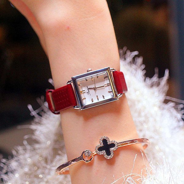 

korean new men's watch simple square real belt bracelet small quartz waterproof student fashion women's watchk1oj, Slivery;brown