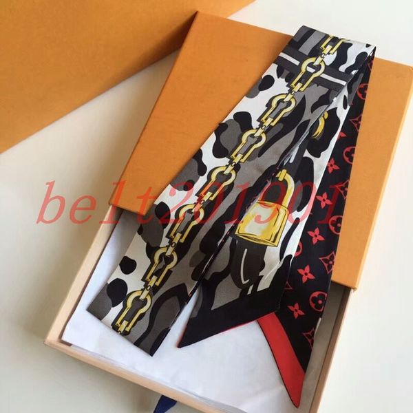 

brand silk tie fashion classic women 100%silk head brand hair band designers scarf small ribbon printed silk scarf 120*8cm, Blue;gray