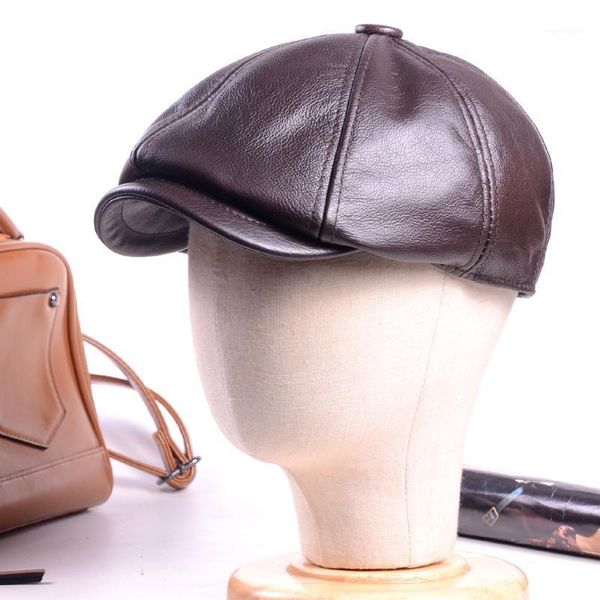

men's 100% real leather cowhide peaked cap beret newsboy jazz/navy/army caps/hats1, Blue;gray