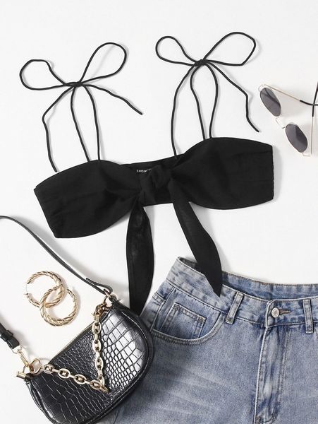 

crop knotted cami p0xe#, White