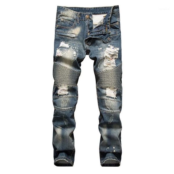 

men's ripped distressed destroyed slim fit straight leg denim jeans1, Blue