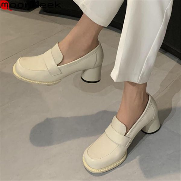 

dress shoes moonmeek 2021 arrival women pumps ladies high heels genuine leather solid color spring autumn office, Black