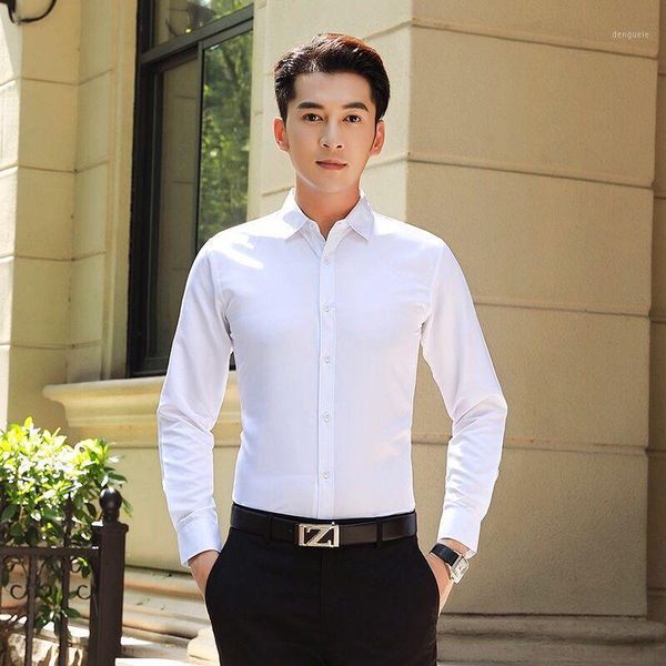 

2020 new autumn winter men dress shirt long sleeve slim male designer solid clothing fit business formal shirts k811, White;black
