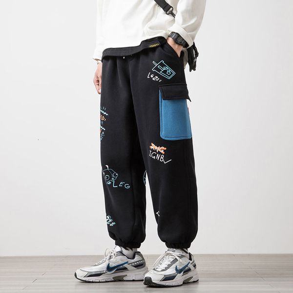 

2021 new winter cartoon male sweatshirt big 5xl plus velvet printed black korean-style pants in the fashion bruc
