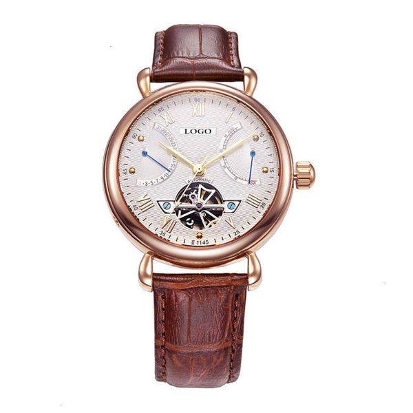 

men's fully hollow tourbillon automatic movement belt mechanical watch business fashion 20213e87, Slivery;brown