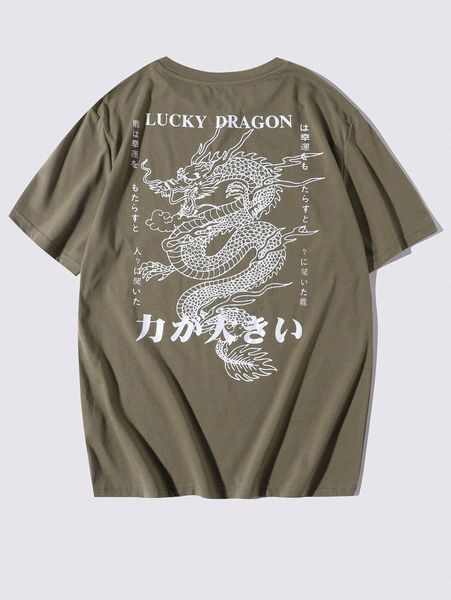 

men japanese letter and dragon print tee o132#, White;black