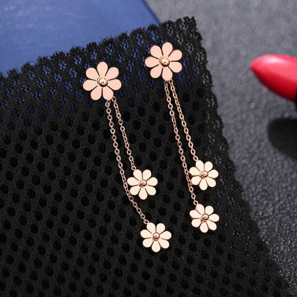 

316l stainless steel 2021 new fashion upscale jewelry sweet daisy chain tassel flowers drop earrings for women piercing, Silver