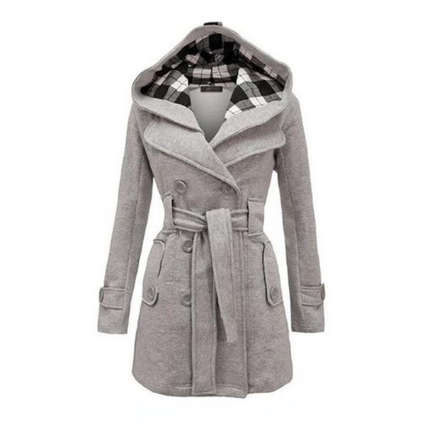 

women's wool & blends fashion woolen coat women warm fleece jacket with belts double breasted solid casual 2022 winter vintage slim lad, Black