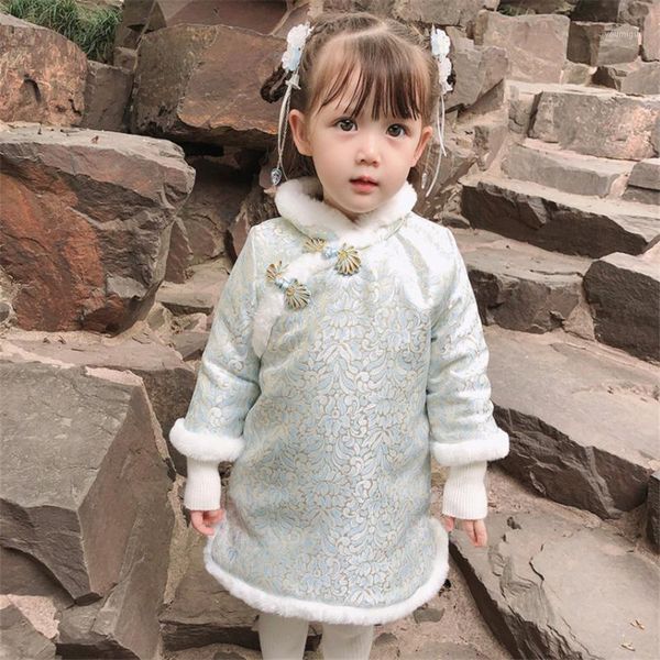 

gilrs chinese traditional style new year cheongsam winter children embroidery festival tang suit cotton party princess qipao1, Red
