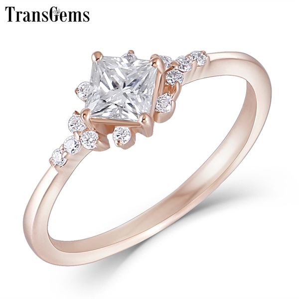 TransGems 14K Roségold 4mm F Farbe Princess Cut Verlobungsring Alltagskleidung Ehering Edler Schmuck Y200620