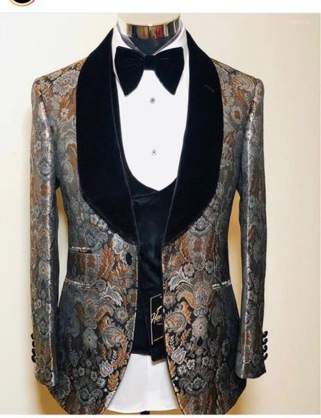 

mens wedding suits 2020 italian design custom made formal jacquard smoking tuxedo jacket 3 piece groom terno party suits for men1, White;black