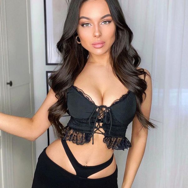 

2021 spring and summer suspender lace with navel strap vest xf5186