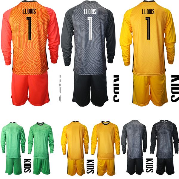 

euro2021 national team kids long sleeve goalkeeper soccer jersey france blue red yellow childrens football kit lloris mandanda infant home