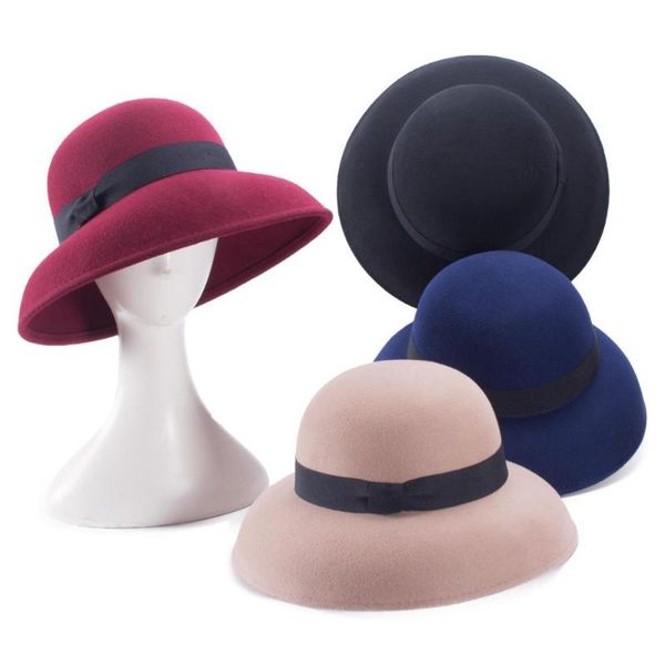 

lawliet womens downtown abbey vintage style 100% wool felt wedding wide brim hat t402, Blue;gray