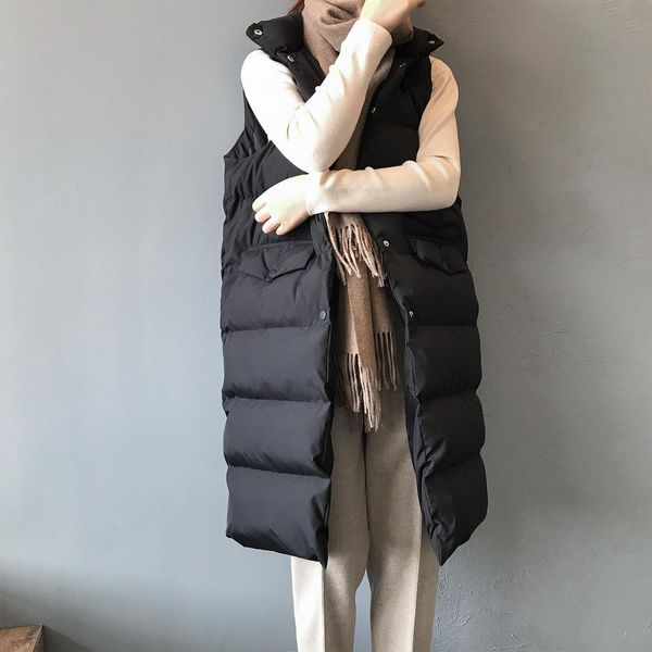 

mid-length cotton waistcoat was thin solid color bread jacket vest, Black