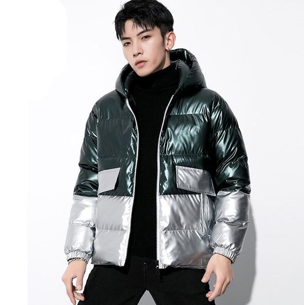 

fashion patchwork custom men sport parkas new tide glossy men jackets winter warm regular male jackets coats, Black