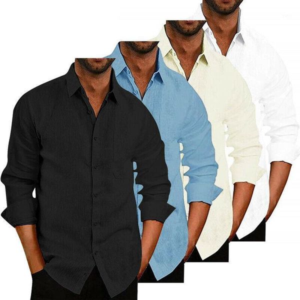 

2020 new men summer linen slim long sleeve shirt casual shirt blouse size s-xxl1, White;black