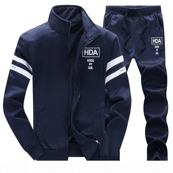 

tracksuit men hda printded brand-clothing fashion casual sudaderas hombre mens thick fleece hoodies coat+sweat pant sweat homme, Black