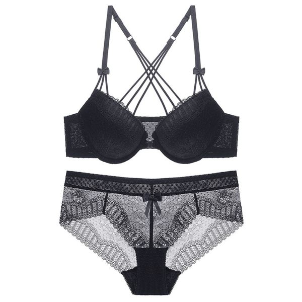 

woman bud deep v gathered front buckle bra beautiful back loop y-shaped cross shoulder strapunderwear female suit wt008 c1211, Black;white