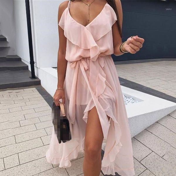 

bohemian ruffle dress 2020 fashion summer women irregular maxi party dress sleeveless boho beach sundress feamle vestidos1, Black;gray