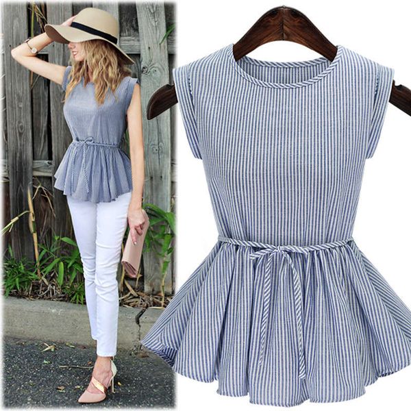 

summer new style fat mm large vertical stripe sleeveless t-shirt shows thin women's top, Black;gray