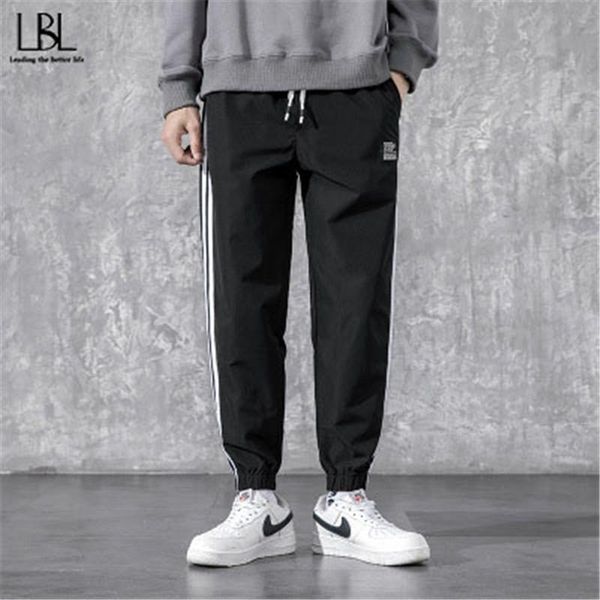 

men's pants sports casual men loose joggers male pant side white strips streetwear trouser clothes ankle length hip hop man trousers, Black