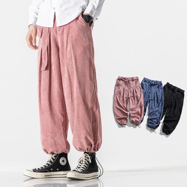 

2021 men's corduroy cross-pants autumn winter new casual woman trousers loose male oversize fashion hip hop pants 1qji, Black