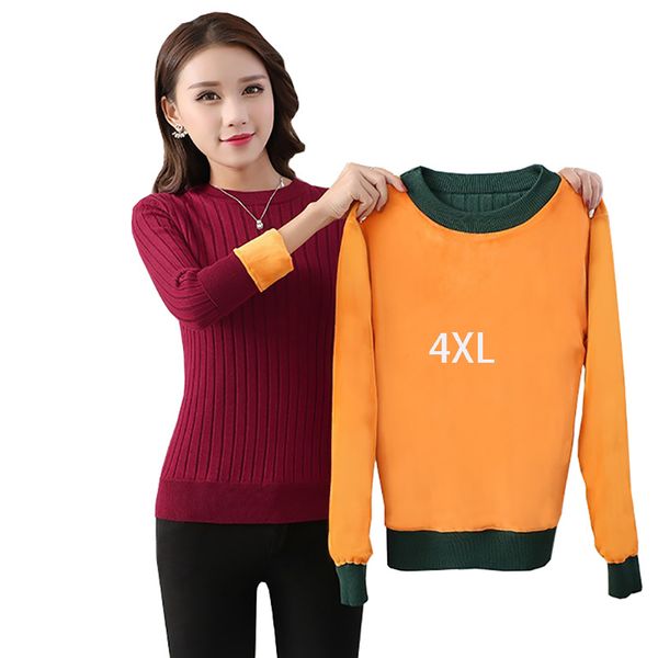 

grosser winter of 4xl velvet size sweater with corduroy lining bottoming puzzle loose obese women's shirt, White;black