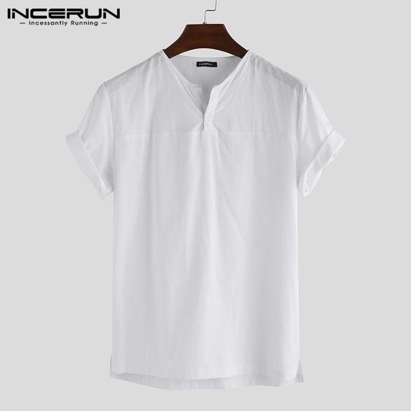 

incerun mens short sleeve summer shirts leisure v neck shirt solid color casual chemise streetwear man basic style camisa s-5xl, White;black