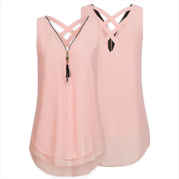 

summer 2019 plus size zipper v neck slim casual women solid fashion ladies chiffon blouse shirt black pink blusas clothing, White