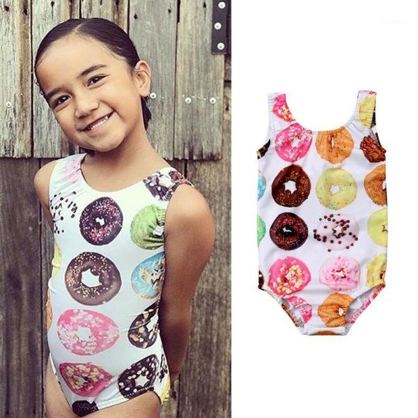 

clothing sets 1-6y toddler kid baby girl donut print swimsuit sleeveless one piece swimwear bathing suit bikini tankini1, White