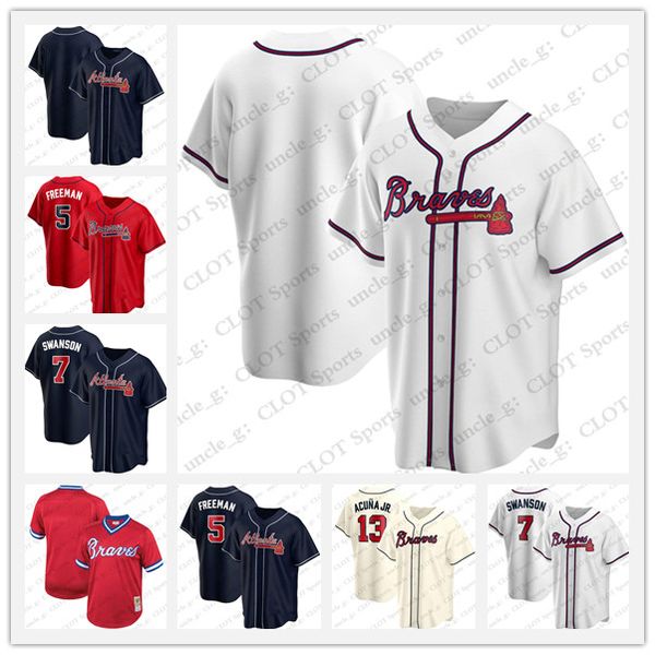 

atlanta 13 ronald acuna jr braves 5 freddie an 3 dale murphy 7 dansby swanson 2020 custom baseball jerseys, Blue;black