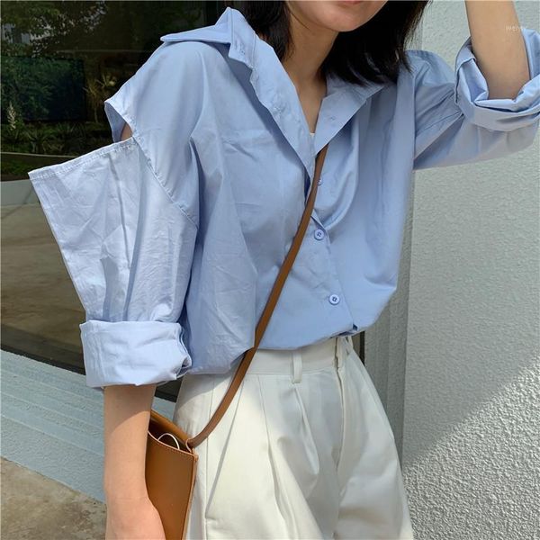 

autumn shirt for women 2020 fashion female blouse full sleeve strapless loose all-match office lady 1, White