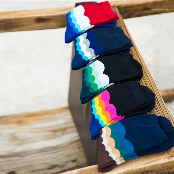 

men's socks 5 pairs/lot casual mens cotton striped colorful happy harajuku gradient color business dress long wz0531, Black