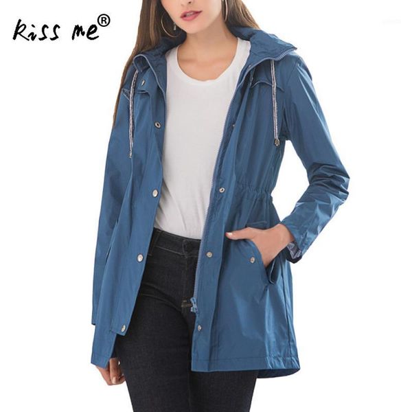 

outdoor jackets&hoodies long autumn winter rain coat hiking jacket camping windproof drawstring design women trench black1, Blue;black