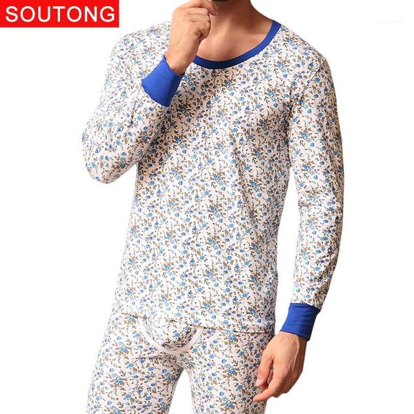 

soutong 2017 new fashion printed cotton men long johns men thermal underwear sets winter warm long johns suits underpants qt021, Black;brown