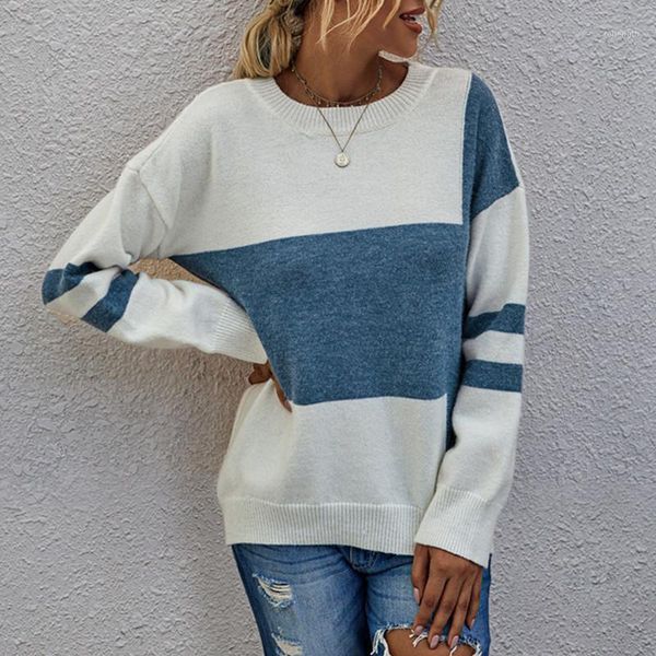 

fashion patchwork sweater autumn winter long sleeve knitted pullover korean style o-neck sweater ladies knitted jumpers1, White;black