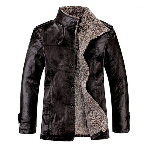 

men leather jacket 2021 new fashion leisure autumn winter pu in the long section stand collar coat black brown leather jacket1