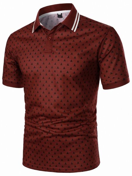 

men geo print striped trim polo shirt g0vh#, White;black