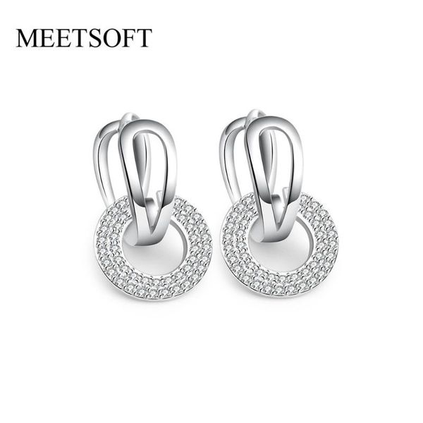 

hoop & huggie meetsoft tibetan silver prevent allergy earrings for women trendy design zircon hollow out circle white jewelry gift, Golden;silver