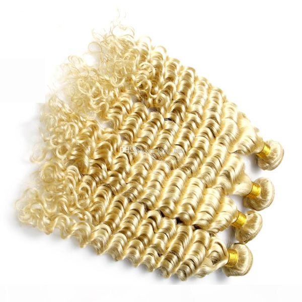 

double wefted color #613 blonde human hair 4 bundles high grade deep wave texture hair weaves blonde hair extensions 10-30 inches, Black