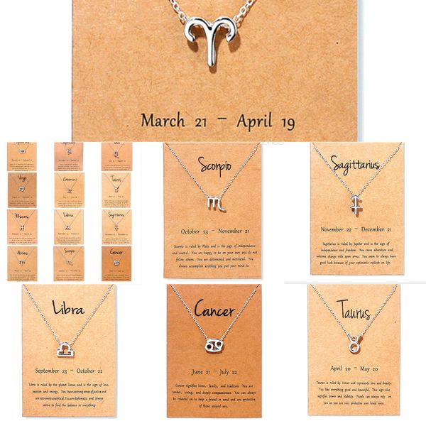 

constellation gift 12 zodiac card necklaces with sign pendant silver chains necklace for men women fashion jewelry izvse