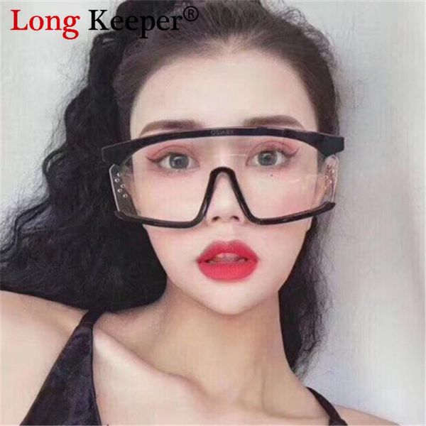

sunglasses long keeper oversized square women 2021 fashion flat retro clear lens one piece men gafas uv400, White;black