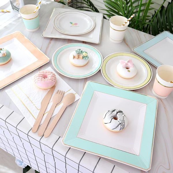 

disposable dinnerware gold pink party tableware paper plates cups straw napkins birthday boy girl baby shower wedding decor supplies