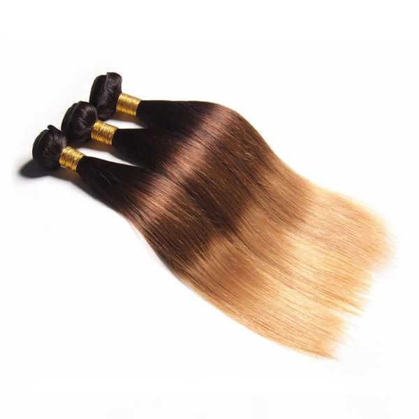 

blonde human hair weaves 1b 4 27 malaysina peruvian brazilain straight wavy virgin 3 bundles three tone blonde ombre hair wefts extensions, Black;brown