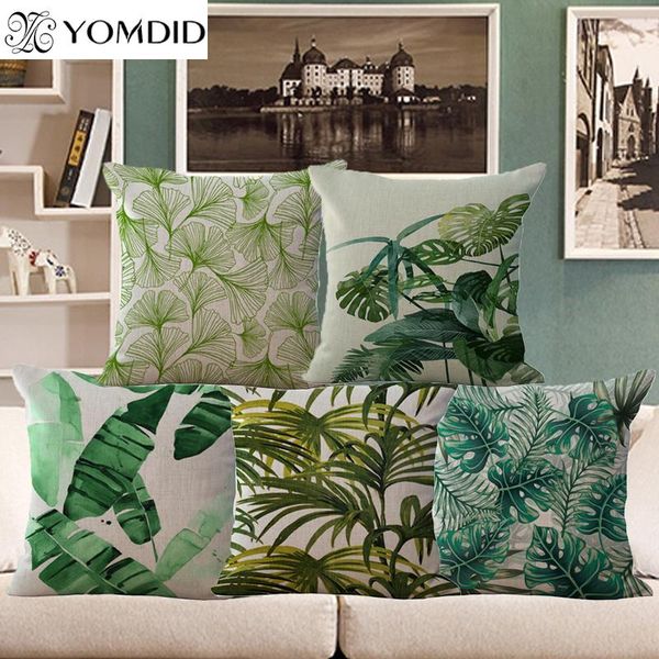 

green plant cushion cover green leaves decorative pillow case cotton linen cojines decorativos american style for sofa car home
