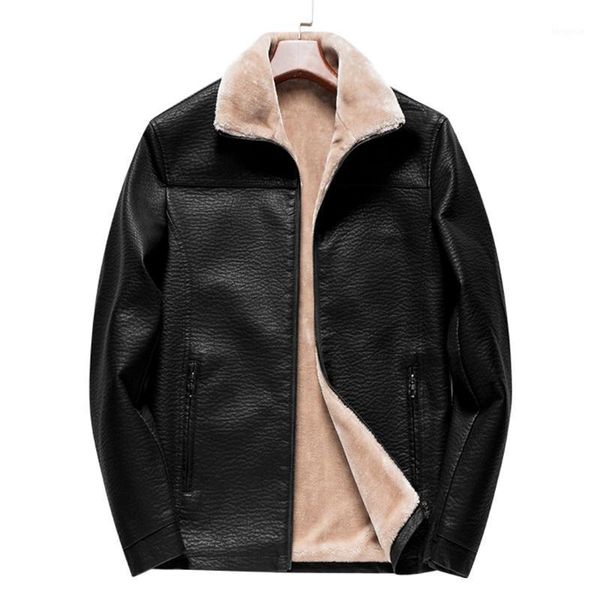 

men leather jacket biker motorcycle zipper long sleeve coat blouses outerwear faux leather stand collar zipper pockets 1, Black