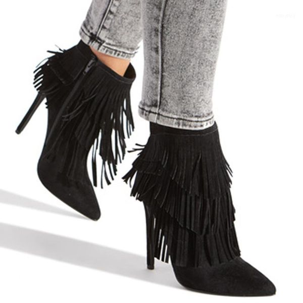 

zapatos de mujer shoes woman new fashion boots women's fashion rome large size zipper fringe high thin heels boots shoes1, Black