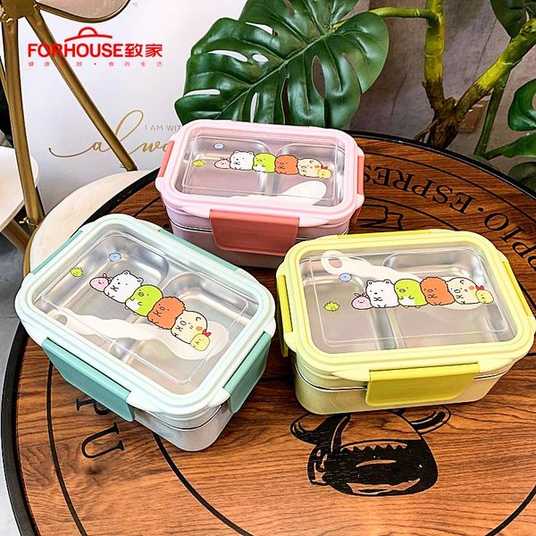 

1200ml stainless steel lunch box food storage container bento with spoons chopsticks two layer children box wmtatq